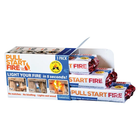 Pull Start Fire 3 Pack, Pull String Instant Fire Starter for Campfires, Fire Pits and Wet Wood, No Matches Needed