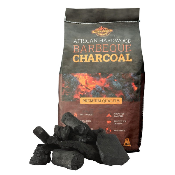 PureFire 3 kg Natural Hardwood Lump Charcoal, Additive Free BBQ Charcoal for Kettle Grills and Pizza Ovens