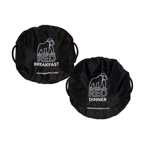 Red Gorilla Medium Tub Cover Breakfast and Dinner Set in Black, Two Feed Covers to Keep Prepared Feeds Fresh