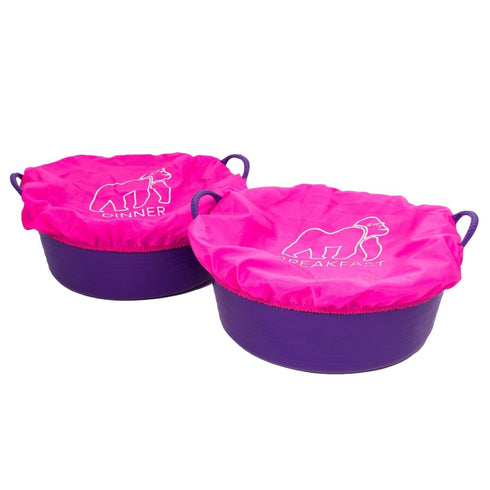 Red Gorilla Medium Tub Cover Breakfast and Dinner Set, Two Feed Tub Covers to Keep Dust and Insects Off Feed