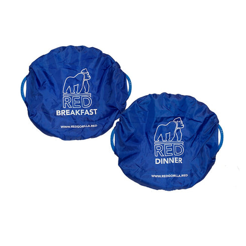 Red Gorilla Medium Tub Cover Breakfast and Dinner Set, Two Feed Tub Covers to Keep Dust and Insects Off Feed