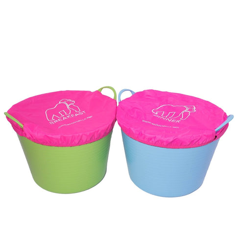Red Gorilla Medium Tub Cover Breakfast and Dinner Set, Two Feed Tub Covers to Keep Dust and Insects Off Feed