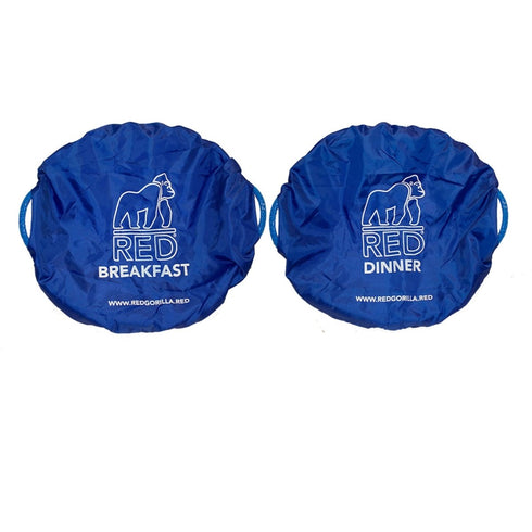 Red Gorilla Medium Tub Cover Breakfast and Dinner Set, Two Feed Tub Covers to Keep Dust and Insects Off Feed