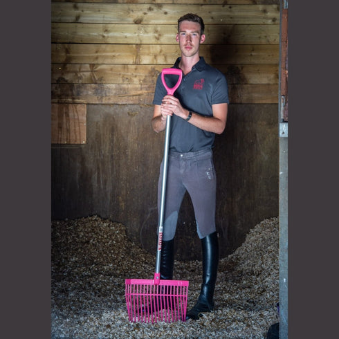 Red Gorilla PC Bedding Fork with D Handle in Red, Polycarbonate Tine Mucking Out Fork for Shavings Bedding