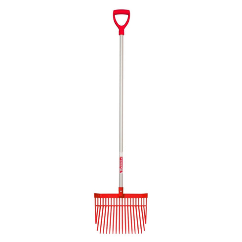 Red Gorilla PC Bedding Fork with D Handle in Red, Polycarbonate Tine Mucking Out Fork for Shavings Bedding
