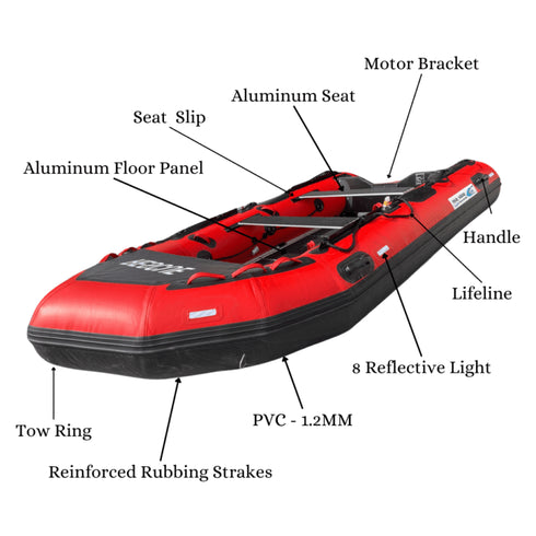 Rescue Boat 2026 Heavy Duty Inflatable Boat, 1.2mm PVC with Rubbing Strake and Reflective Lights