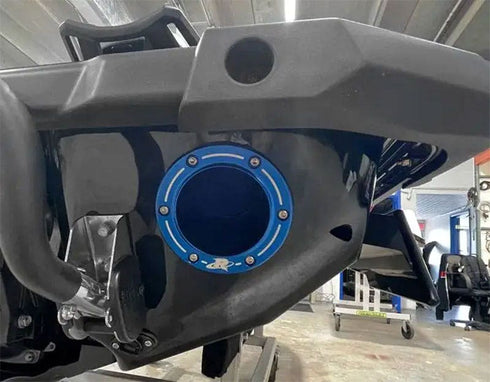 RIVA Yamaha Rear Exhaust Kit for GP1800, VX HO and VXR VXS, Blue Anodised Billet Through-Hull Outlet