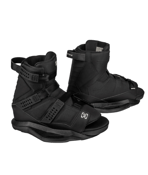 Ronix Anthem Strap Wakeboard Boots Black, Open Toe Boot with SuperStraps and Mainframe Chassis, Flex 5/10