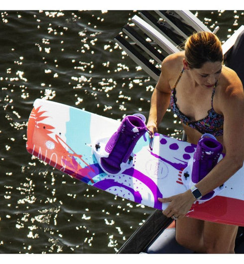 Ronix August Stage 1 Kids Wakeboard Boots Purple White, Girls Boot with AutoLock Lacing and MainFrame