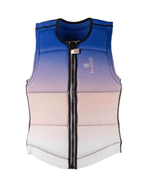 Ronix Coral Women's CE Approved Impact Vest White Blue Fade, Lightweight Flex Foam Wake Vest for Mobility