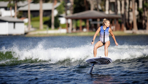 Ronix Coral Women's CE Approved Impact Vest White Blue Fade, Lightweight Flex Foam Wake Vest for Mobility
