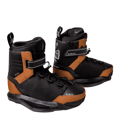 Ronix Diplomat EXP Intuition Wakeboard Boots Black Gum Rubber, Walkable Cable Boot with Lace-Up Intuition+ Liner