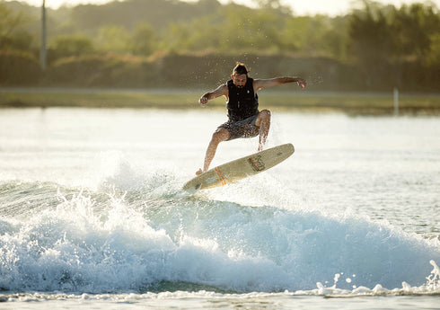 Ronix Element Core Blunt Nose Skimmer Wakesurf Board Paulownia Sunset 4'6, Fin-S Floating Fin Wakesurfer
