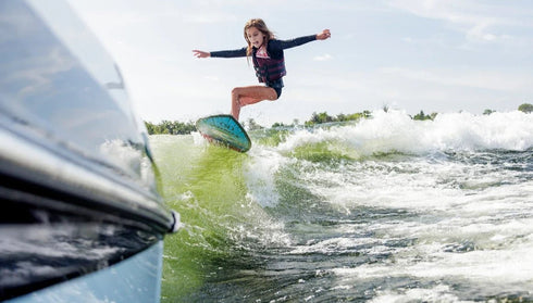 Ronix Sonic Kids Skimmer Wakesurf Board Blue Red Fish Eye 3'11, Durable 3 Fin Grom Surfer up to 80 lb