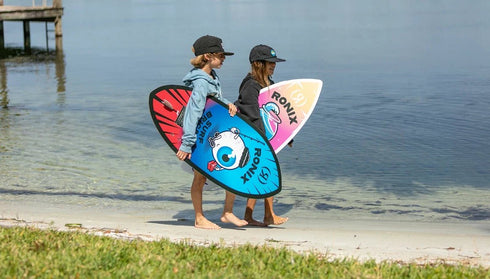 Ronix Sonic Kids Skimmer Wakesurf Board Blue Red Fish Eye 3'11, Durable 3 Fin Grom Surfer up to 80 lb