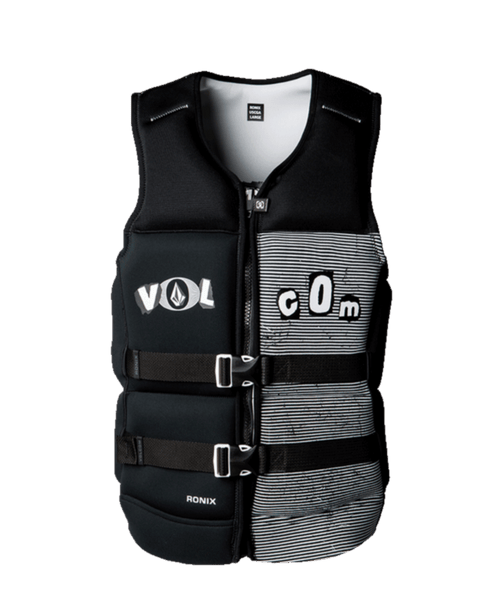 Ronix Volcom Capella 3.0 CGA Life Vest Black White Clippings, Coast Guard Approved Wake Vest with Tapered Fit