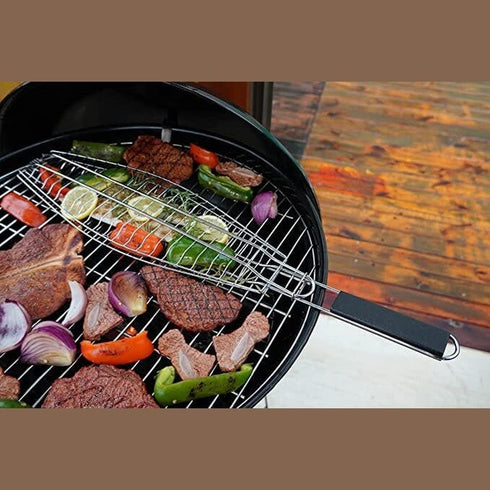 Saborr BBQ Grilling Basket BRG2012, Hinged Two Sided Grill Basket for Fish, Burgers and Chicken on the BBQ