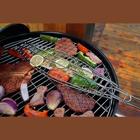 Saborr BBQ Grilling Basket BRG2012, Hinged Two Sided Grill Basket for Fish, Burgers and Chicken on the BBQ