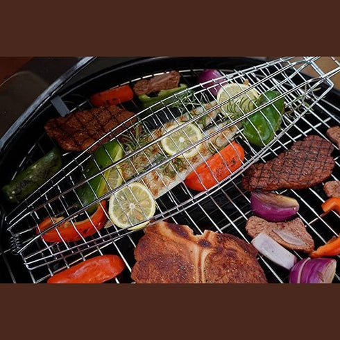 Saborr BBQ Grilling Basket BRG2012, Hinged Two Sided Grill Basket for Fish, Burgers and Chicken on the BBQ
