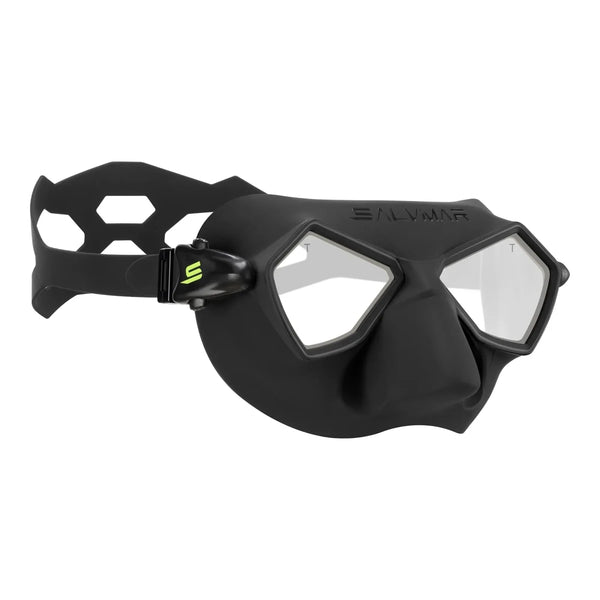 Salvimar Mimic Low Volume Freediving Mask Black, Two Lens Spearfishing Mask with Tempered Glass and 3D Nose