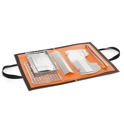 SKOTTI Portable Gas BBQ, Flat Pack Stainless Steel Camping Grill for Gas Cartridge, Charcoal or Wood