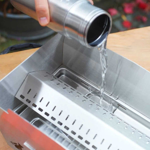 SKOTTI Portable Gas BBQ, Flat Pack Stainless Steel Camping Grill for Gas Cartridge, Charcoal or Wood