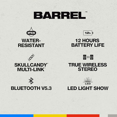Skullcandy Barrel Wireless Bluetooth Boombox Speaker - Big Sound in a Portable Design