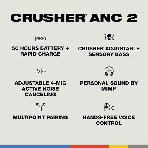 Skullcandy Crusher ANC 2 Wireless Over - Ear Headphones - Powerful Sound with ANC