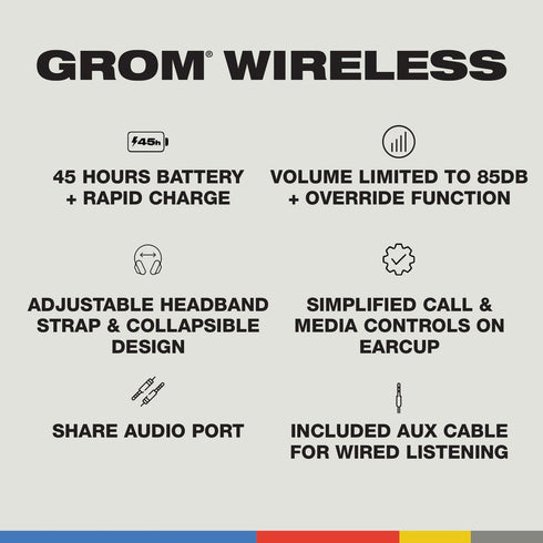 Skullcandy Grom Kids Wireless Headphones - Fun and Safe Audio for Kids
