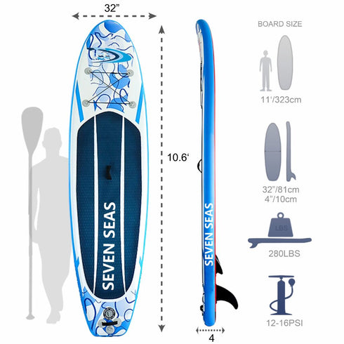 Slim Inflatable Stand Up Paddle Board, iSUP Package with Paddle, Pump, Leash and Dry Bag