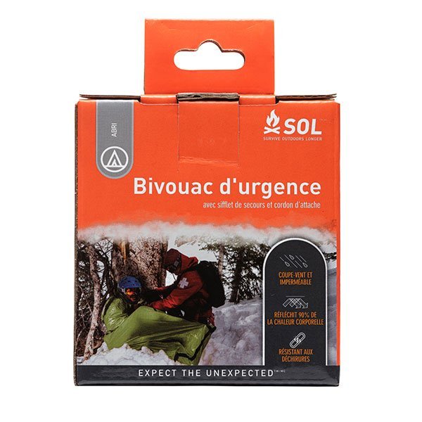 SOL Emergency Bivvy, a compact, bright orange, life-saving thermal survival shelter bag.