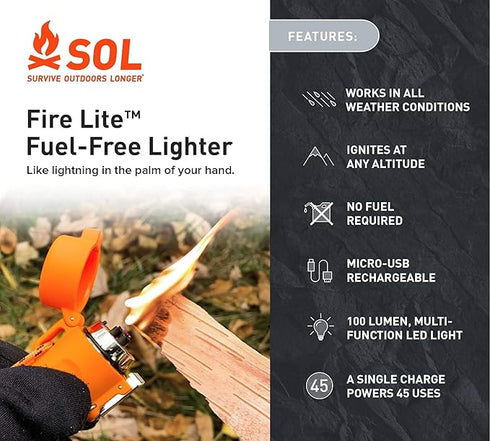SOL Fire Lite Rechargeable Lighter - Reliable and Eco - Friendly Fire Starter