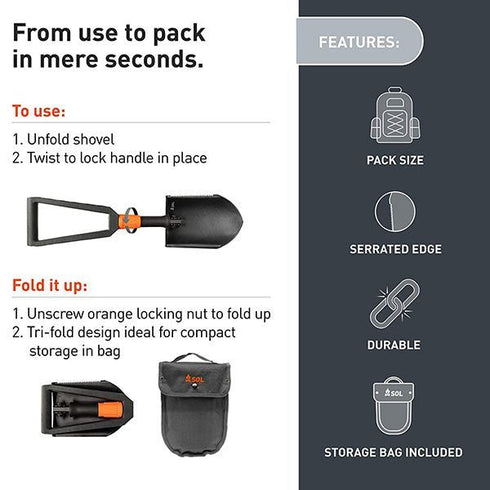SOL Packable Field Shovel - Portable and Sturdy Shovel