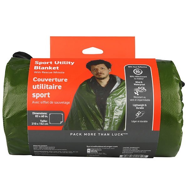SOL Sport Utility Blanket, a durable, reflective, and waterproof blanket for ground cover or emergency shelter.