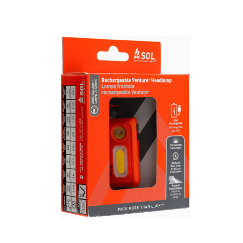 SOL Venture Rechargeable Headlamp - Bright and Adjustable Outdoor Lighting