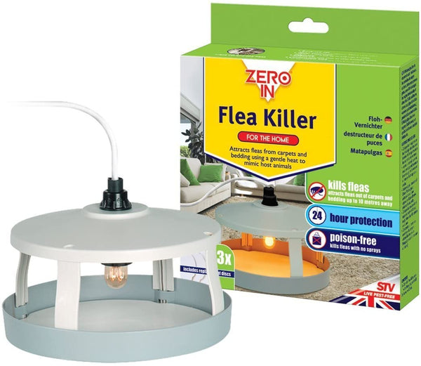 Zero In Flea Killer Trap, a non-toxic and effective electronic solution for monitoring and controlling indoor flea infestations.