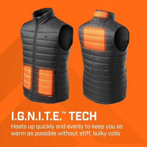 THAW Men's Rechargeable Heated Vest, Graphene Heated Gilet with 4 Heat Zones, 3 Modes and 5000 mAh Power Bank