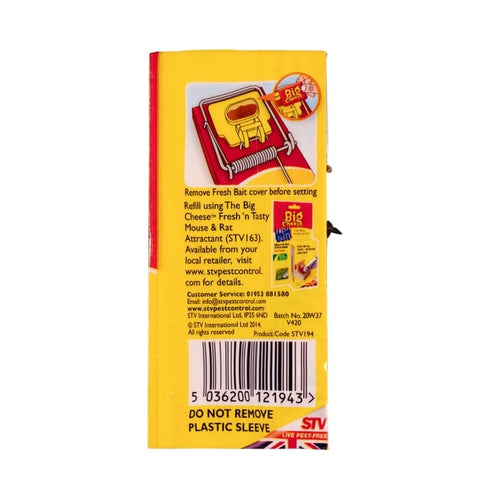 The Big Cheese Fresh Baited Mouse Trap, Ready Baited Wooden Snap Trap with Wipe Clean Sleeve for Home and Garden