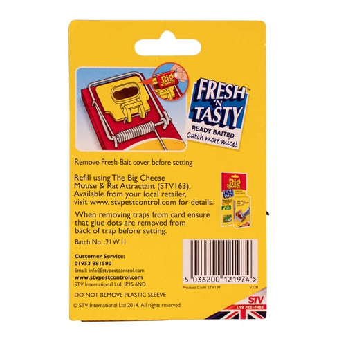 The Big Cheese Fresh Baited Mouse Trap Twinpack, Two Ready Baited Snap Traps for Kitchens, Sheds and Stores