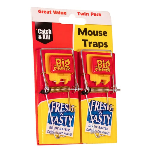 The Big Cheese Fresh Baited Mouse Trap Twinpack, Two Ready Baited Snap Traps for Kitchens, Sheds and Stores
