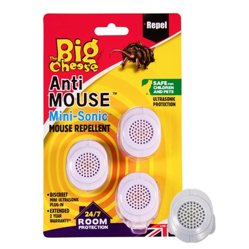 The Big Cheese Mini-Sonic Mouse Repellent 3-Pack, Plug-In Ultrasonic Rodent Deterrent, One Room per Unit