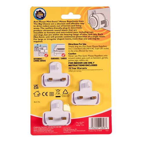 The Big Cheese Mini-Sonic Mouse Repellent 3-Pack, Plug-In Ultrasonic Rodent Deterrent, One Room per Unit