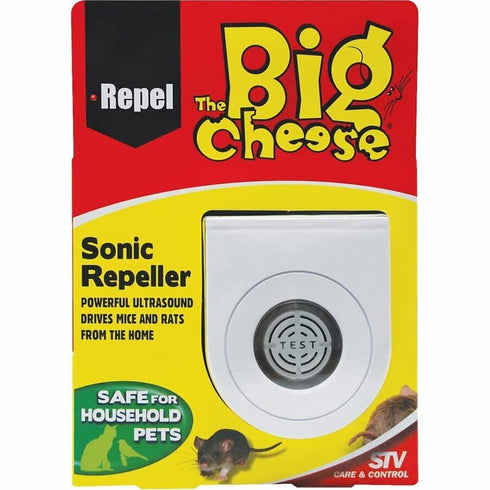 The Big Cheese Sonic Repeller, Ultrasonic Mouse and Rat Deterrent with Changing Frequencies for 37 m2 Areas