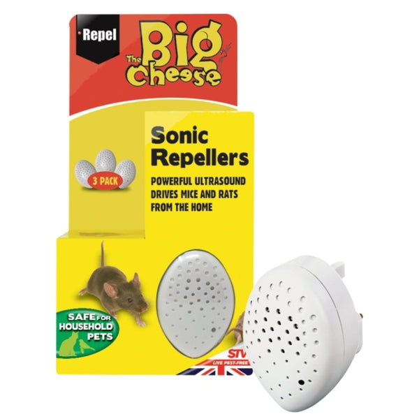 The Big Cheese Sonic Repellers 3 Pack, Plug-In Ultrasonic Mouse and Rat Deterrents Safe for Household Pets