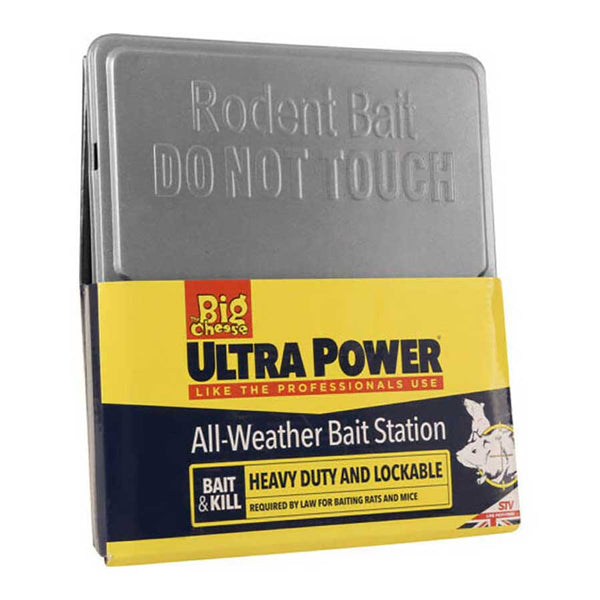 The Big Cheese Ultra Power All Weather Bait Station, a durable and effective pest control solution for outdoor environments.