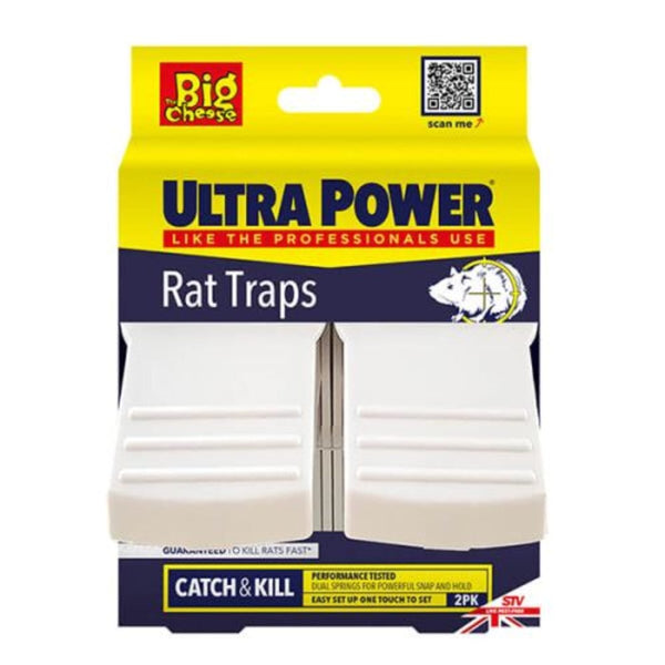 The Big Cheese Ultra Power Rat Trap Twinpack, Ready Baited Snap Traps for Fast Rat Control in Homes and Gardens