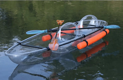 Transparent 2-Seater Kayak, Clear Hull Tandem Kayak with 2 Seats, 2 Paddles and Inflatable Side Floats