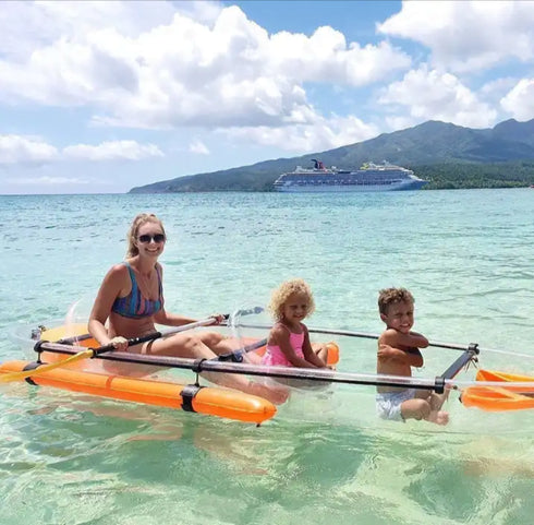 Transparent 2-Seater Kayak, Clear Hull Tandem Kayak with 2 Seats, 2 Paddles and Inflatable Side Floats