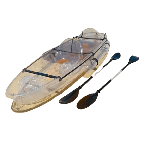 Transparent 2-Seater Kayak, Clear Hull Tandem Kayak with 2 Seats, 2 Paddles and Inflatable Side Floats