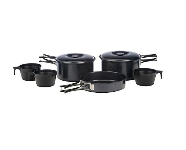 Vango Non-Stick Cook Set for 8 People, a complete grey non-stick cookware set for large group camping trips.
